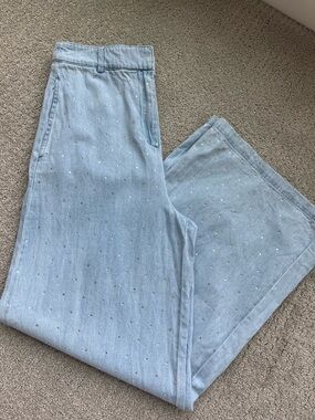 House of Harlow 1960 Light Blue Wide-Leg Jeans with Tiny embellished Dots